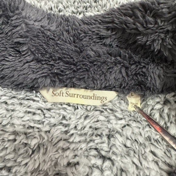 Soft Surroundings Luxe Faux Sherpa 1/4 Zip Pullover Gray Soft Pockets Women's L - Picture 9 of 11
